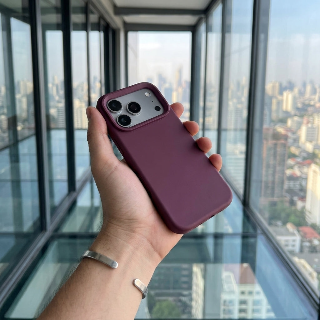 Premium Liquid Silicone iPhone Case – Open Camera – Plum