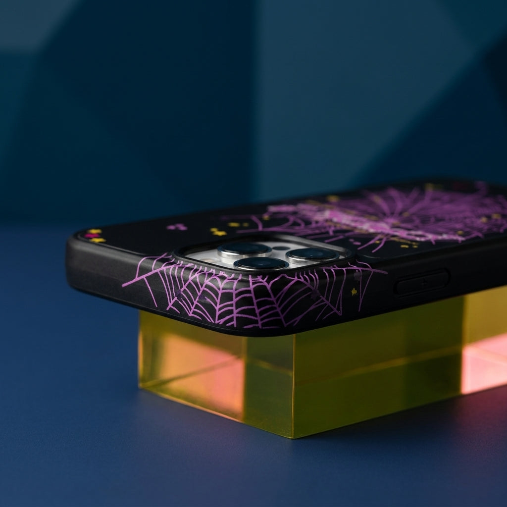 Spider Web Streetwear MagSafe Glass iPhone Case - Purple – lifestyle view 5