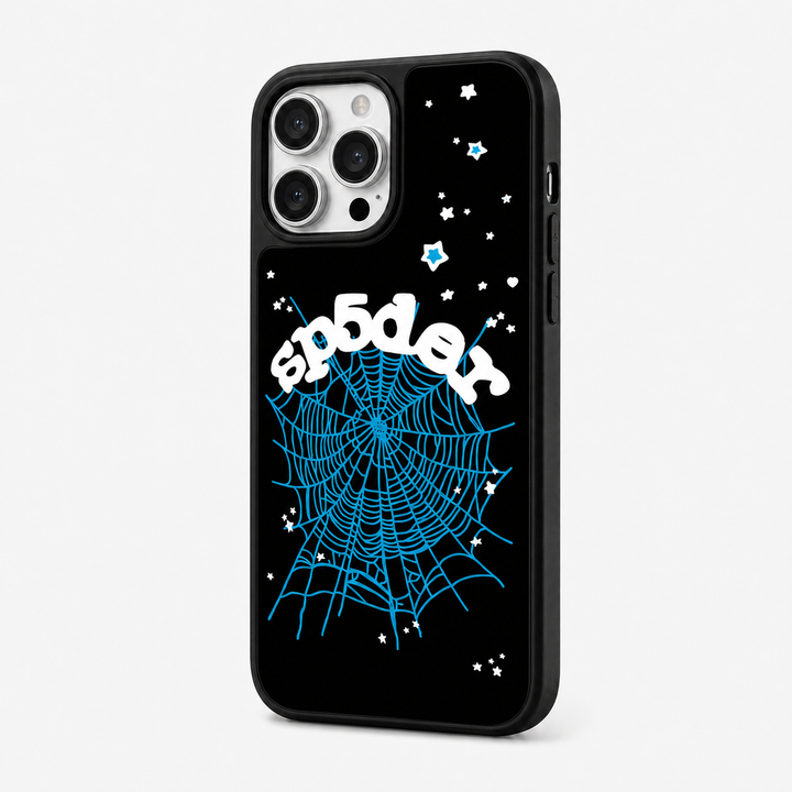 Spider Web Streetwear MagSafe Glass iPhone Case - Blue
