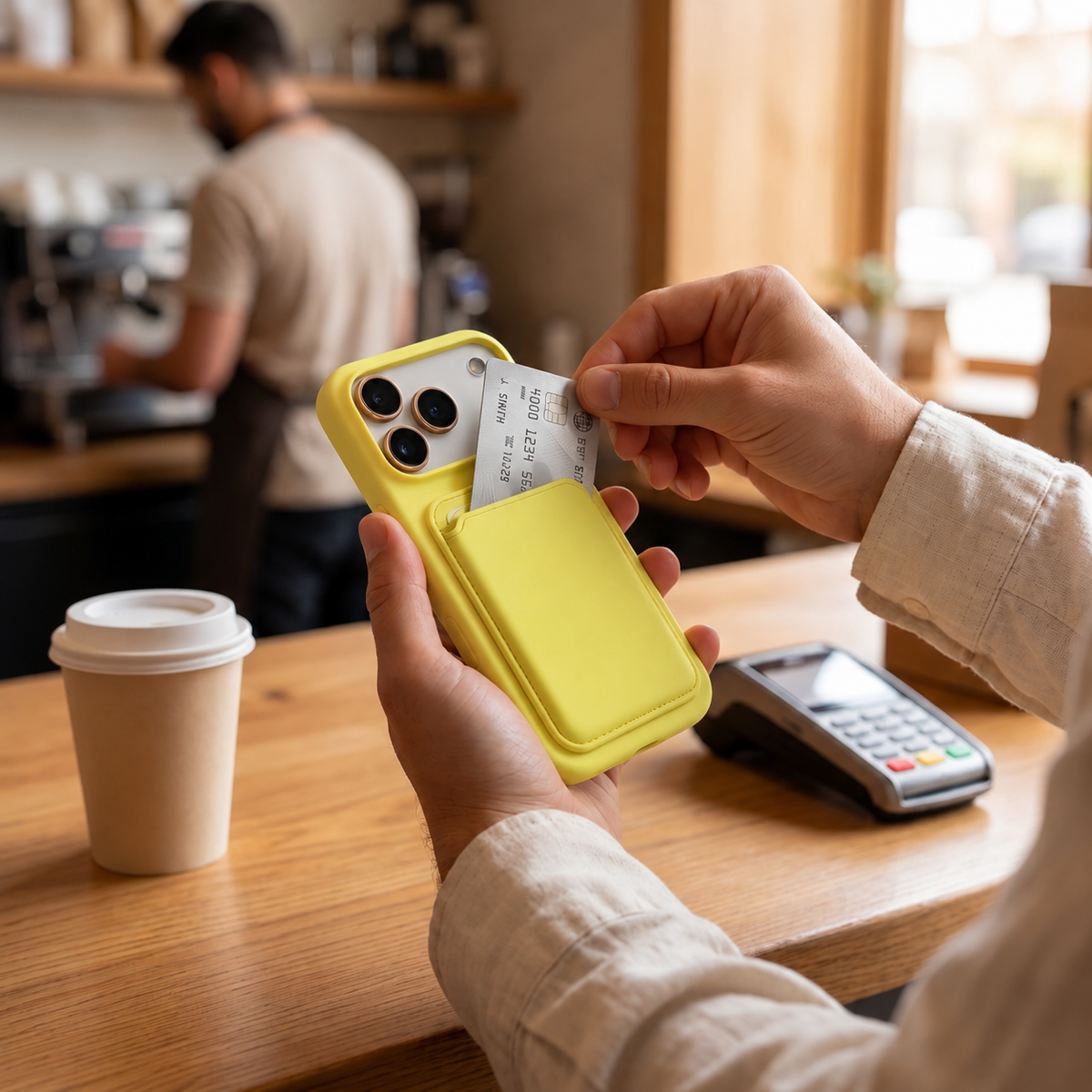 Premium Liquid Silicone iPhone Case with Magnetic Card Holder - Milk Yellow