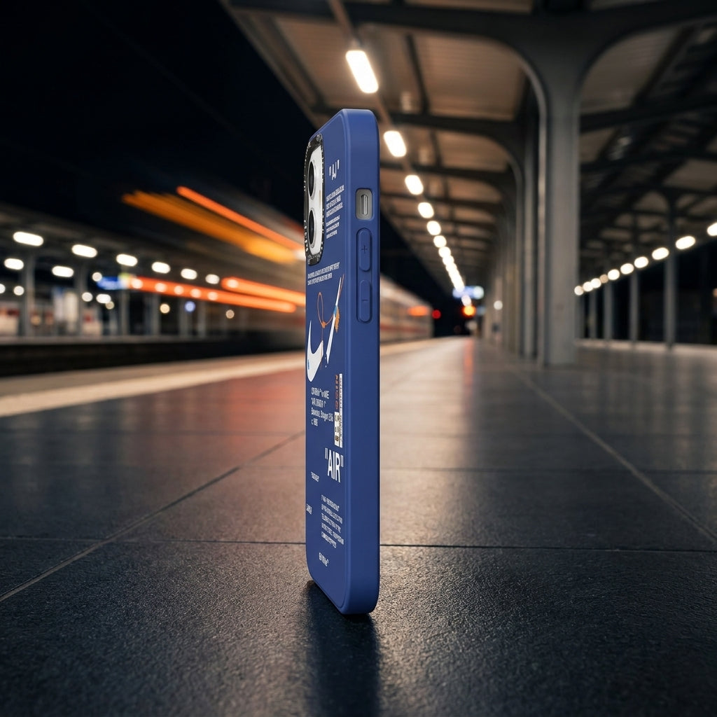 Nike x Off White inspired Streetwear iPhone Case – Blue – lifestyle view 3