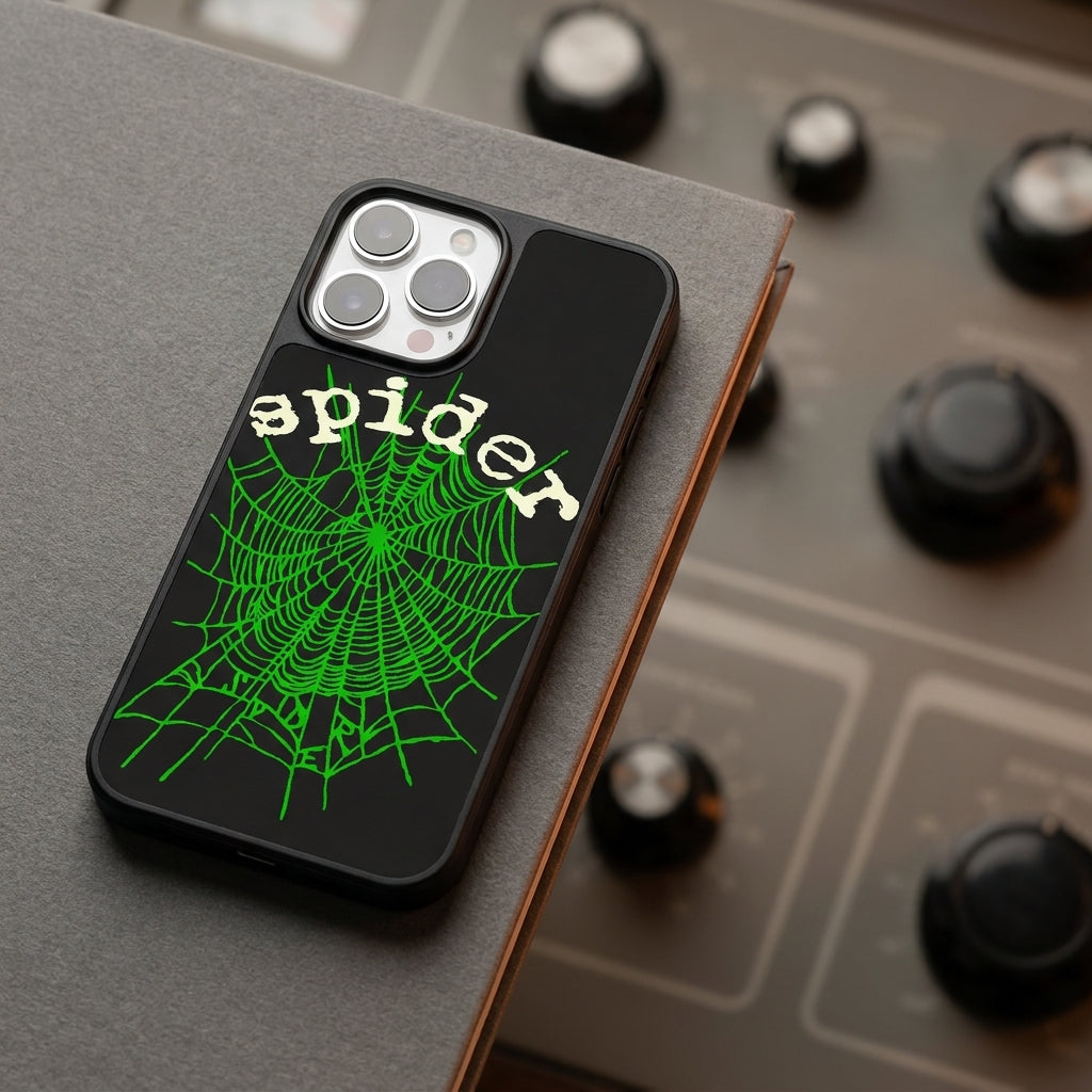 Spider Web Streetwear MagSafe Glass iPhone Case - Green – lifestyle view 1