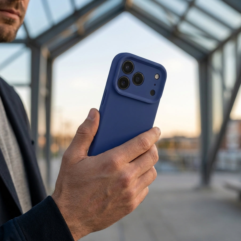 Premium Liquid Silicone iPhone Case – Precision Camera – Navy Blue