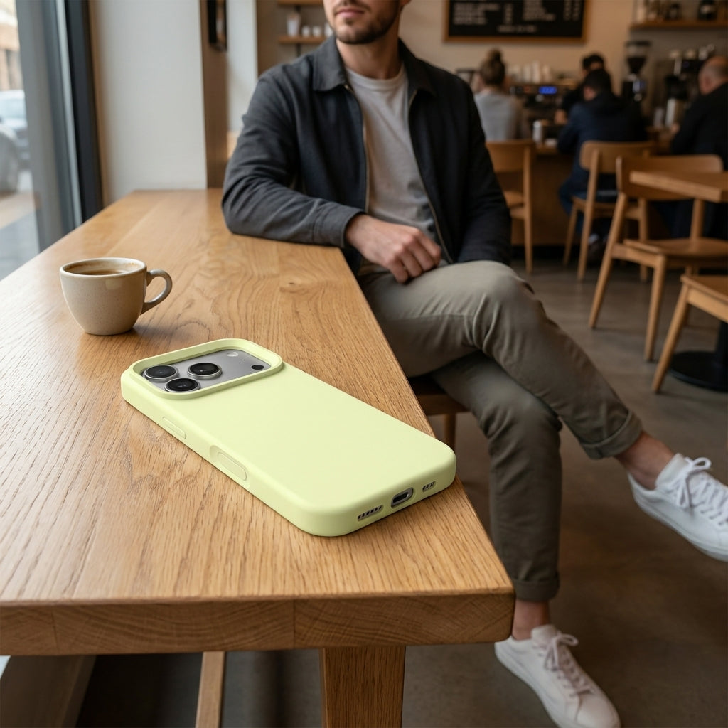 Premium Liquid Silicone iPhone Case – Open Camera – Milk Yellow