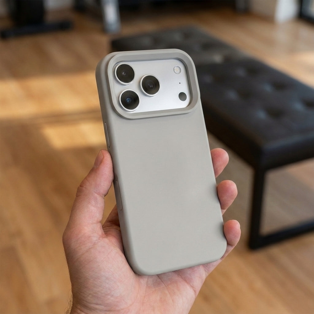 Premium Liquid Silicone iPhone Case – Open Camera – Rock Gray