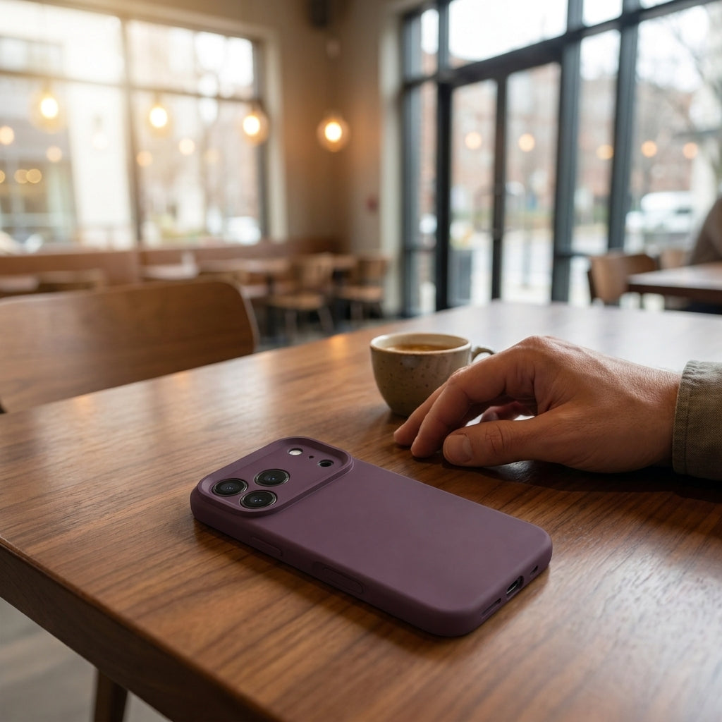 Premium Liquid Silicone iPhone Case – Precision Camera – Plum