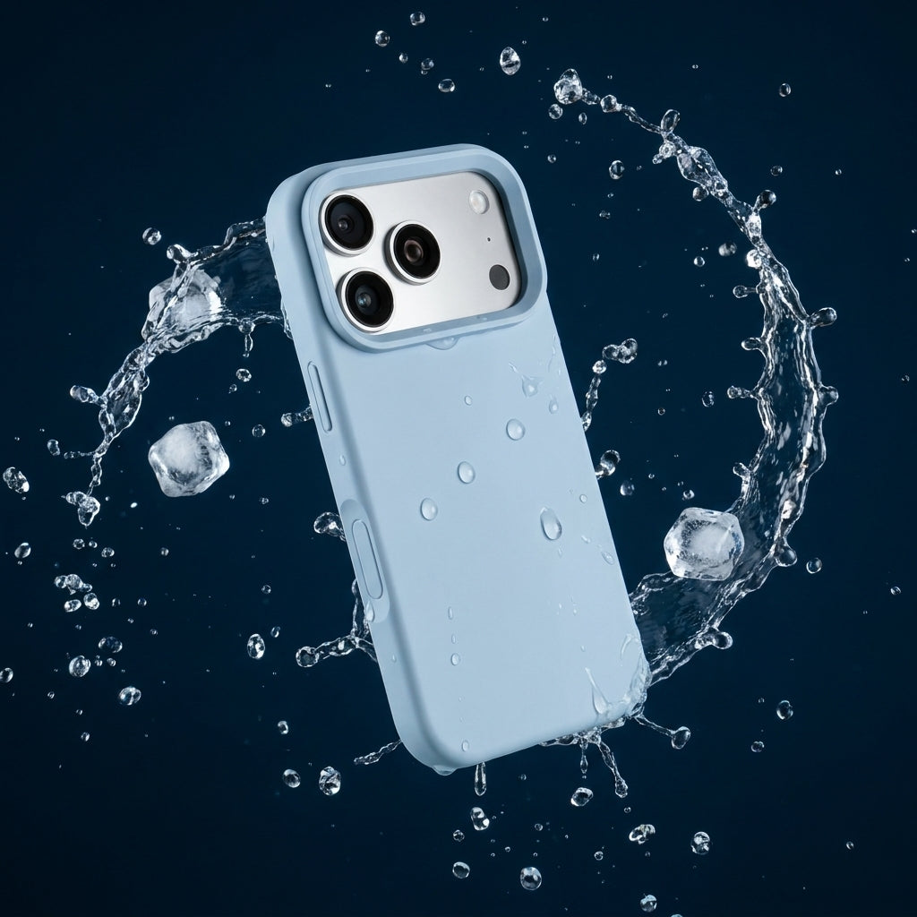 Premium Liquid Silicone iPhone Case – Open Camera – Blue Gray