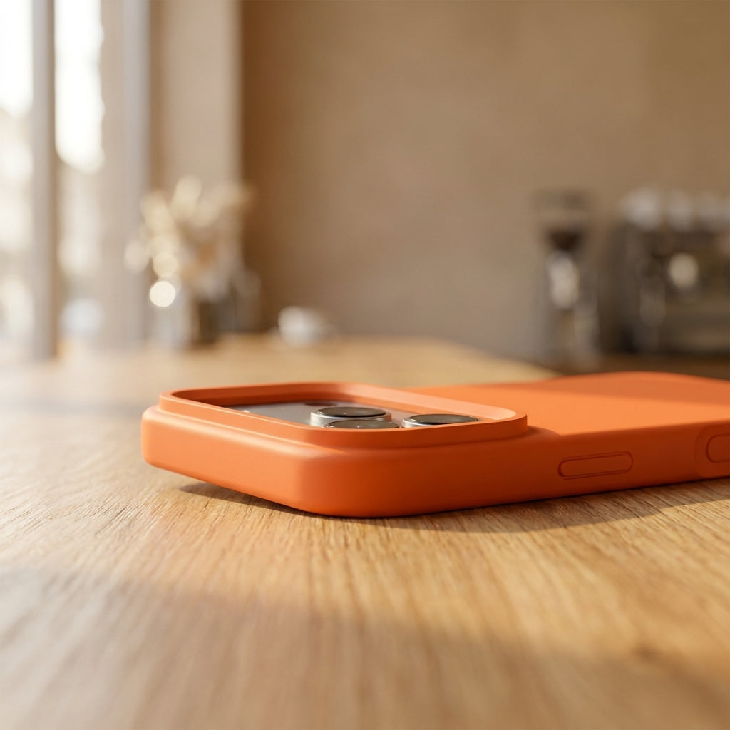 Premium Liquid Silicone iPhone Case – Open Camera – Tangerine