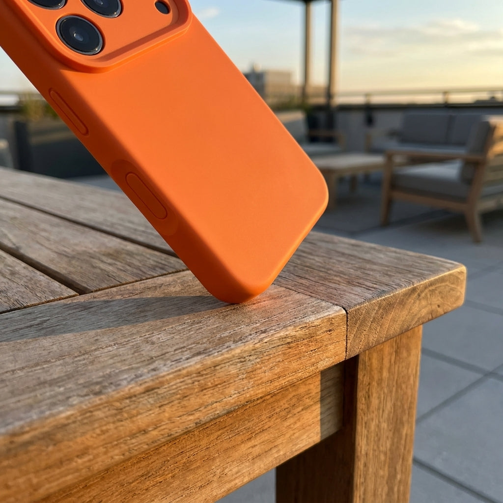 Premium Liquid Silicone iPhone Case – Precision Camera – Tangerine