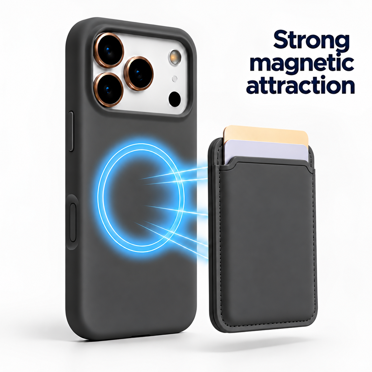 Premium Liquid Silicone iPhone Case with Magnetic Card Holder - Charcoal Gray
