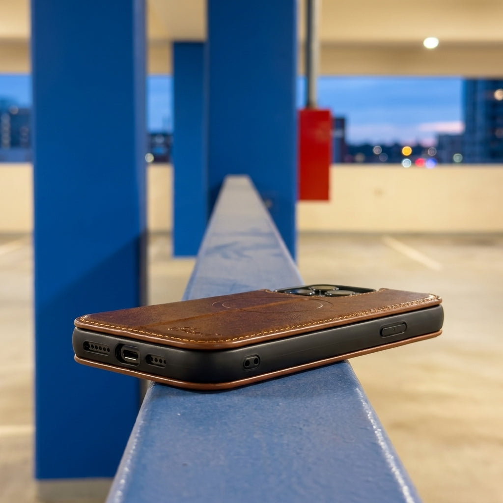 Vintage Waxed Leather MagSafe iPhone Case with Folio Card Holder - Khaki