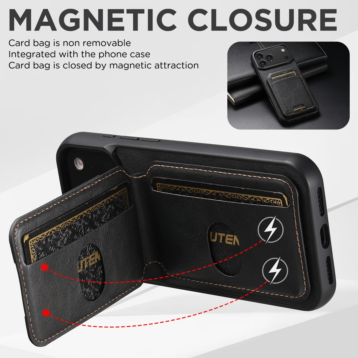 Vintage Waxed Leather iPhone Case with Built-in Card Holder – Black