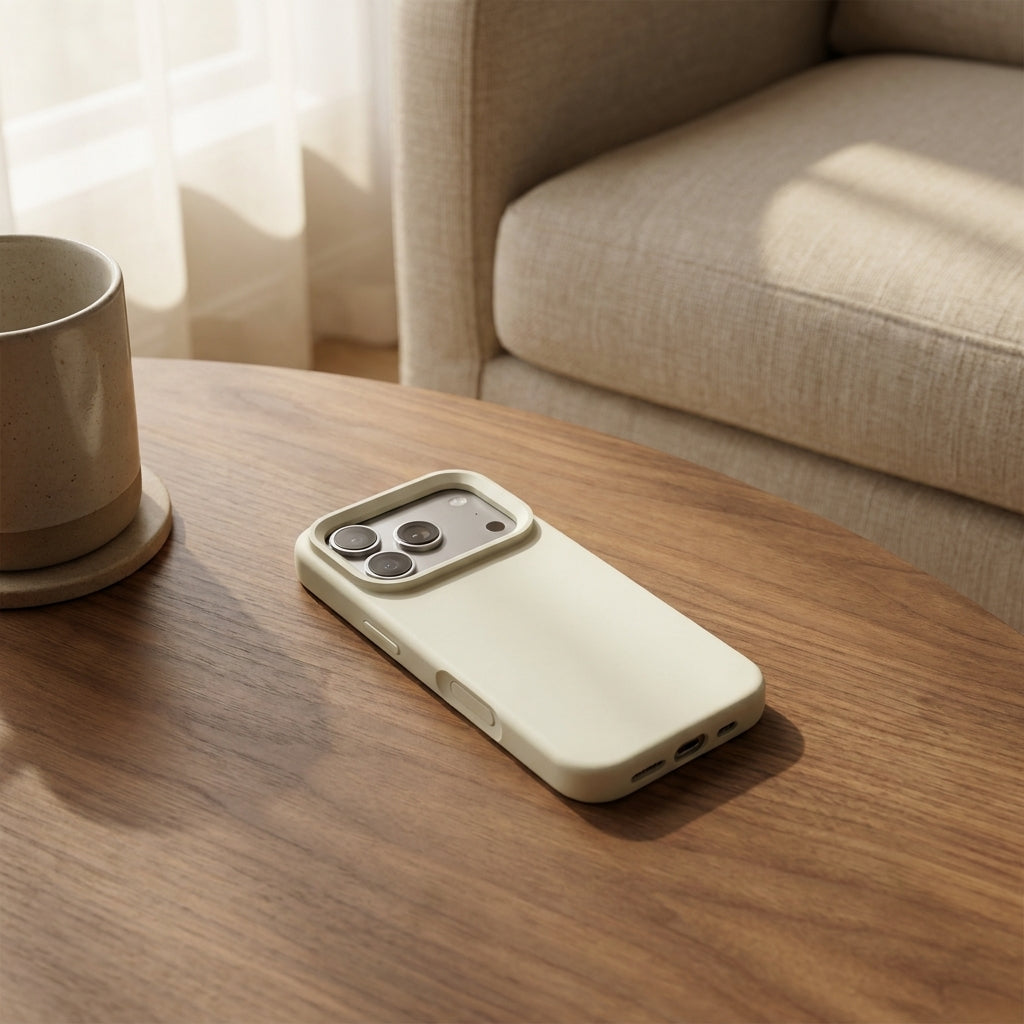 Premium Liquid Silicone iPhone Case – Open Camera –  Antique White