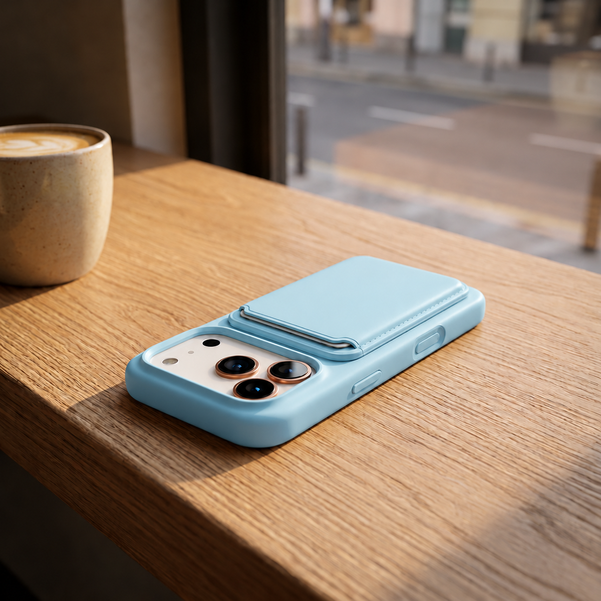 Premium Liquid Silicone iPhone Case with Magnetic Card Holder - Sky Blue