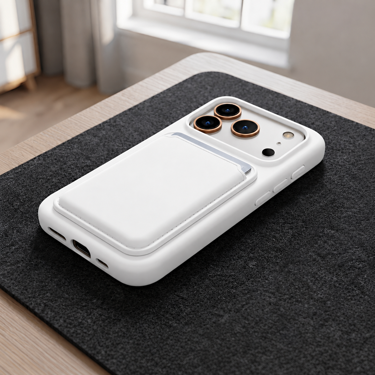 Premium Liquid Silicone iPhone Case with Magnetic Card Holder - White