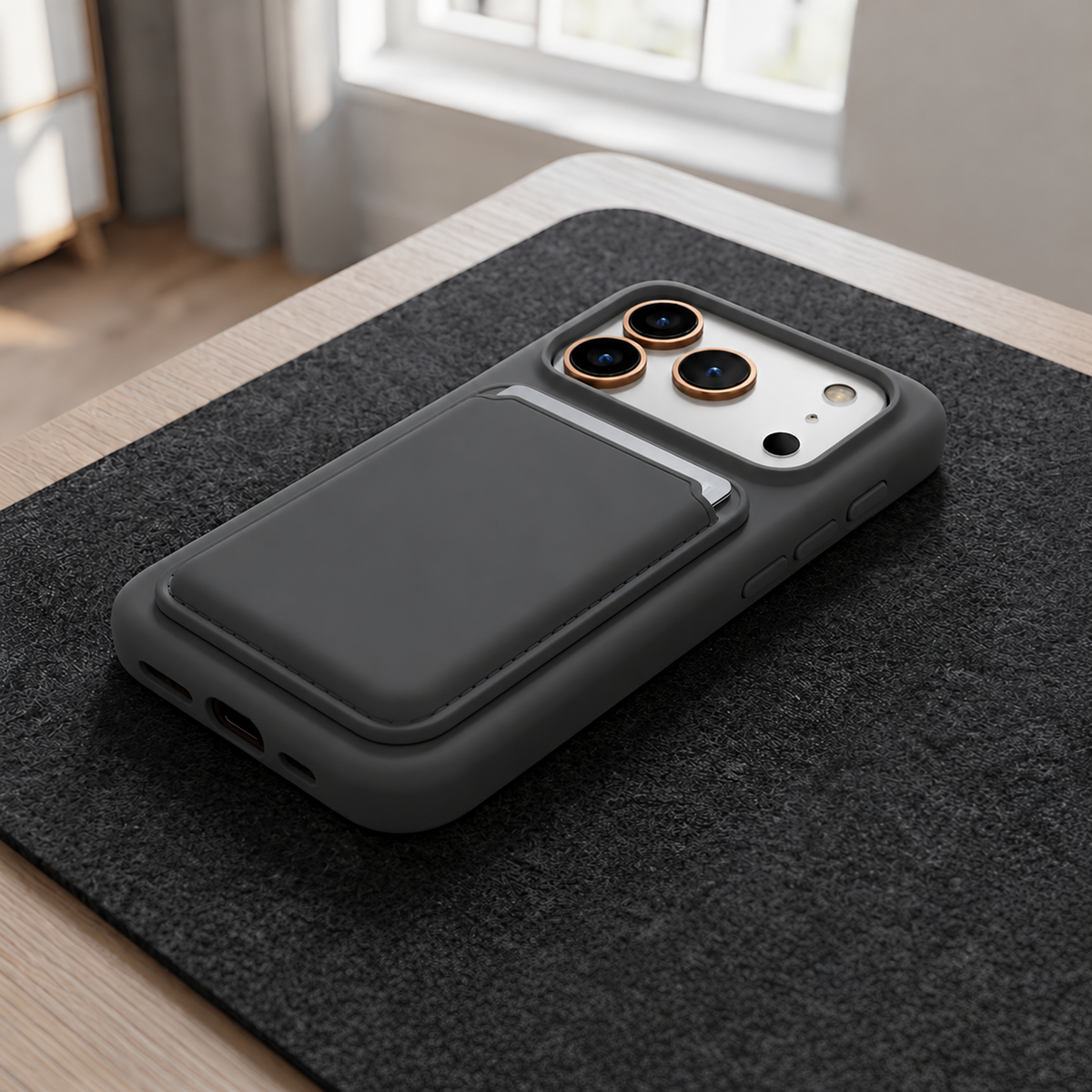 Premium Liquid Silicone iPhone Case with Magnetic Card Holder - Charcoal Gray