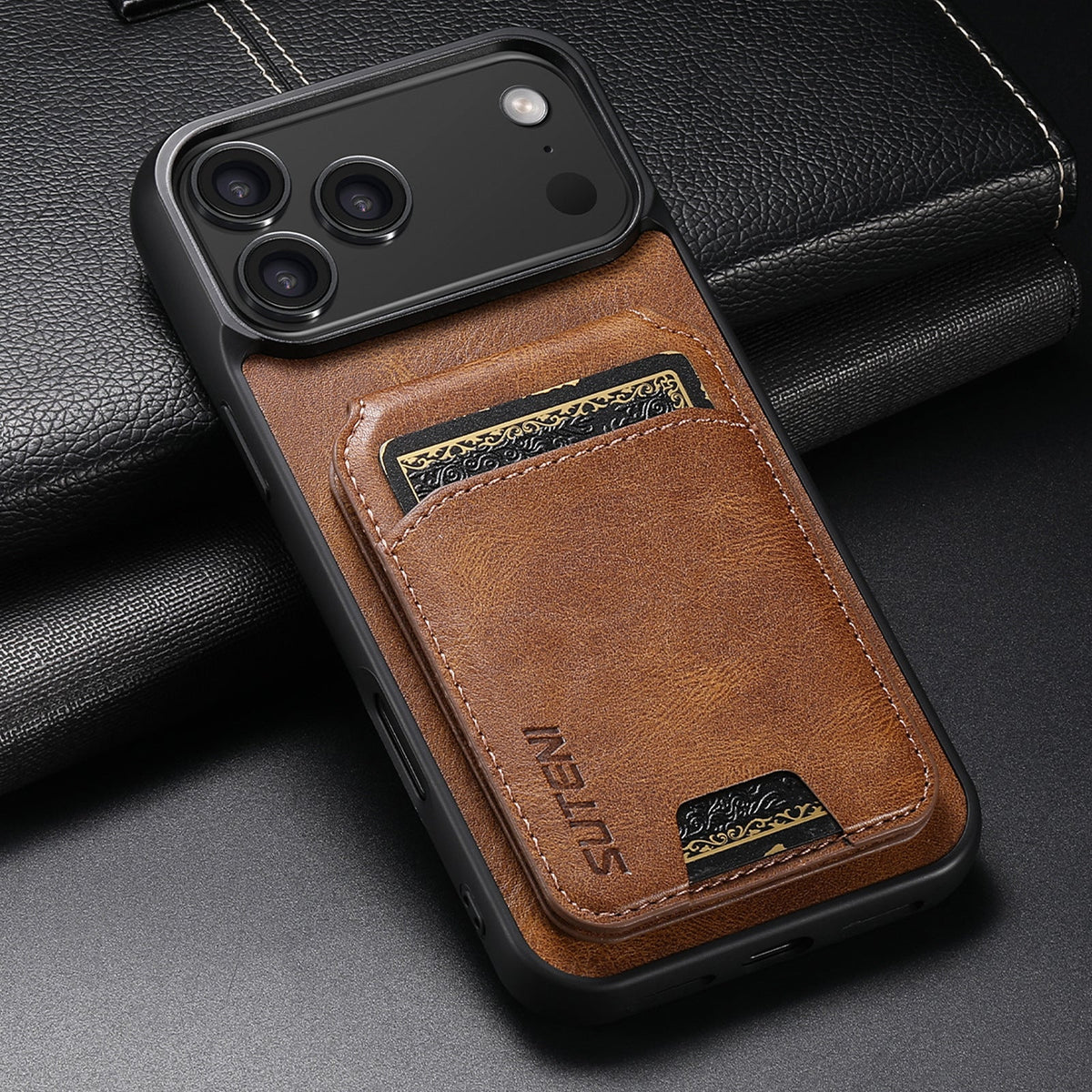 Vintage Waxed Leather iPhone Case with Built-in Card Holder – Brown