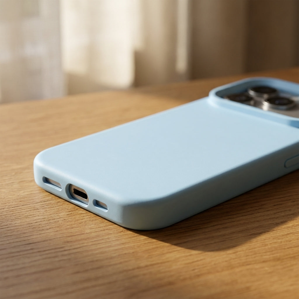 Premium Liquid Silicone iPhone Case – Open Camera – Sky Blue