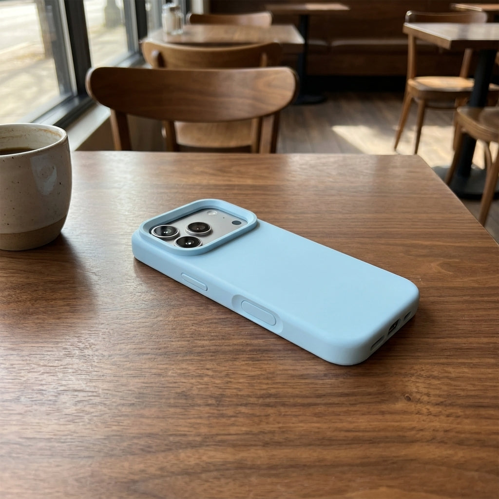 Premium Liquid Silicone iPhone Case – Open Camera – Sky Blue