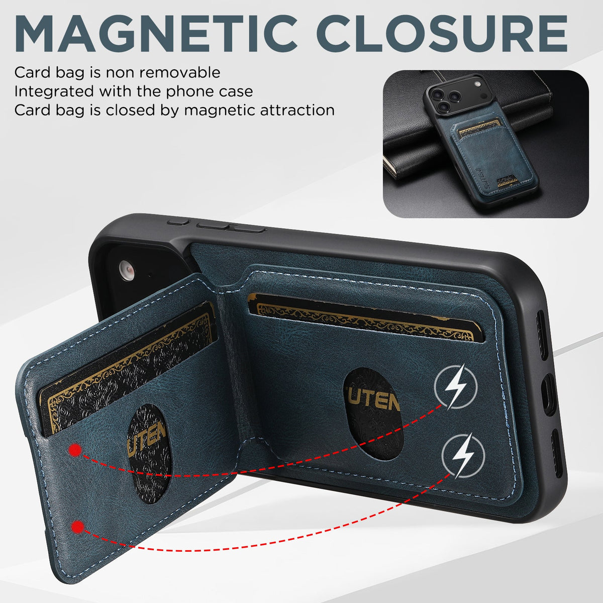 Vintage Waxed Leather iPhone Case with Built-in Card Holder – Blue