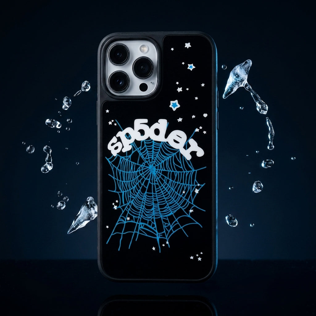 Spider Web Streetwear MagSafe Glass iPhone Case - Blue