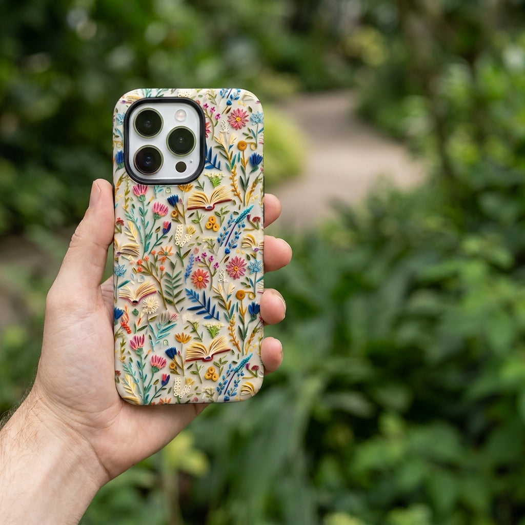Wildflower Garden Matte Glass MagSafe iPhone Case – lifestyle view 6