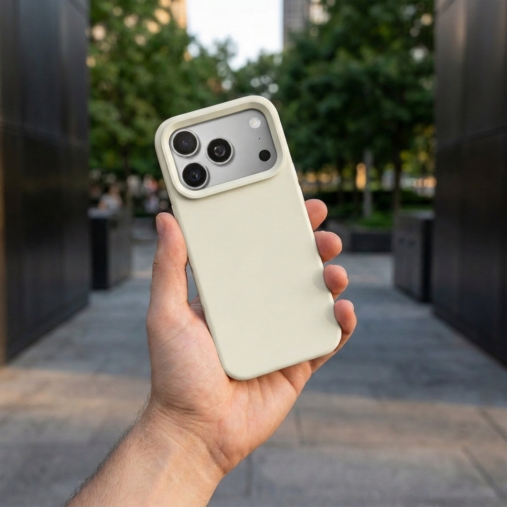 Premium Liquid Silicone iPhone Case – Open Camera –  Antique White