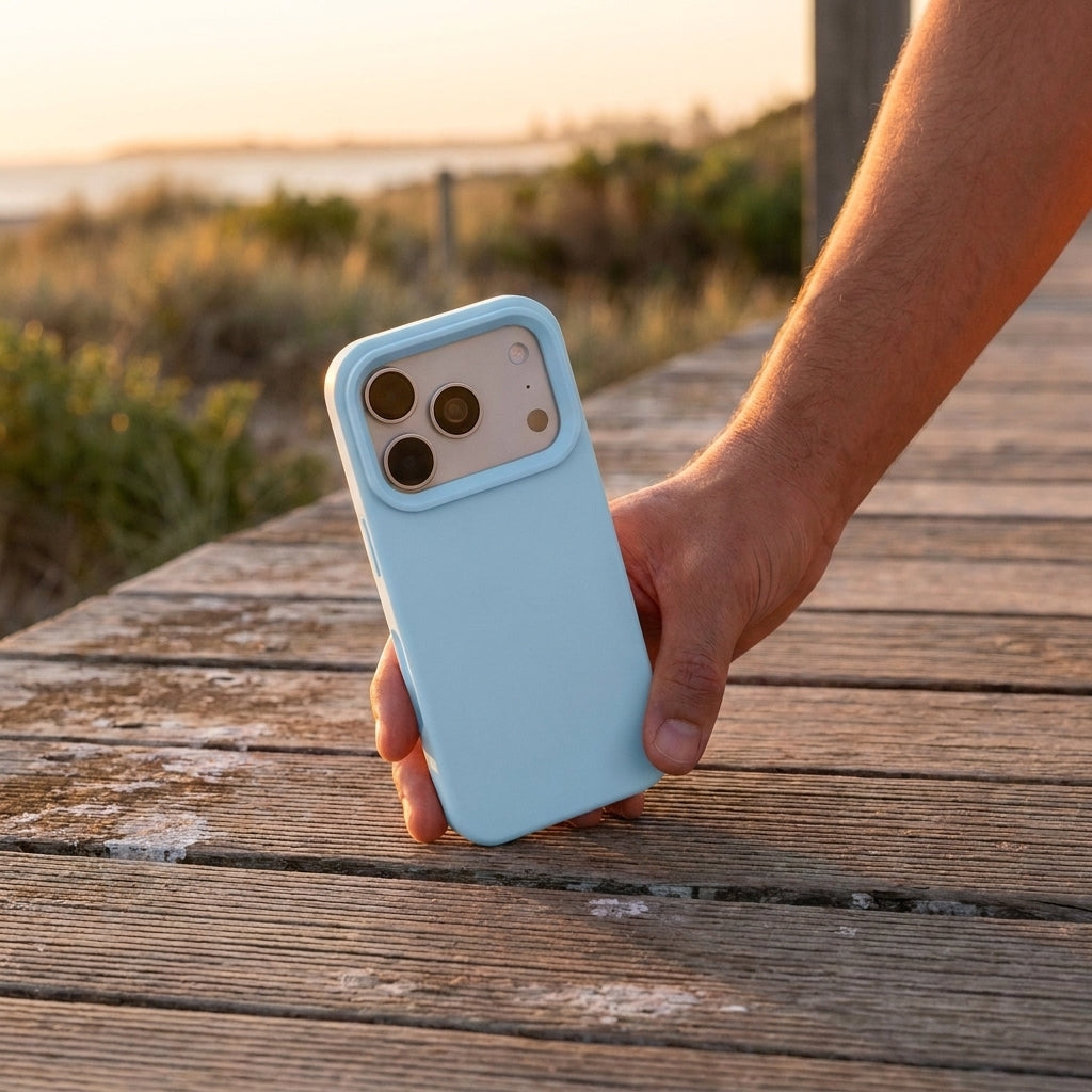 Premium Liquid Silicone iPhone Case – Open Camera – Sky Blue