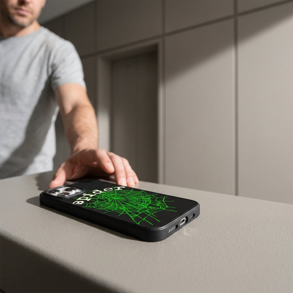 Spider Web Streetwear MagSafe Glass iPhone Case - Green