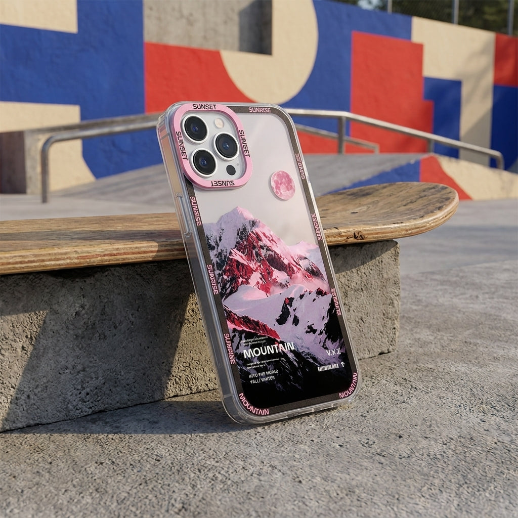 Pink Moon Snow Mountain Aesthetic Clear iPhone Case