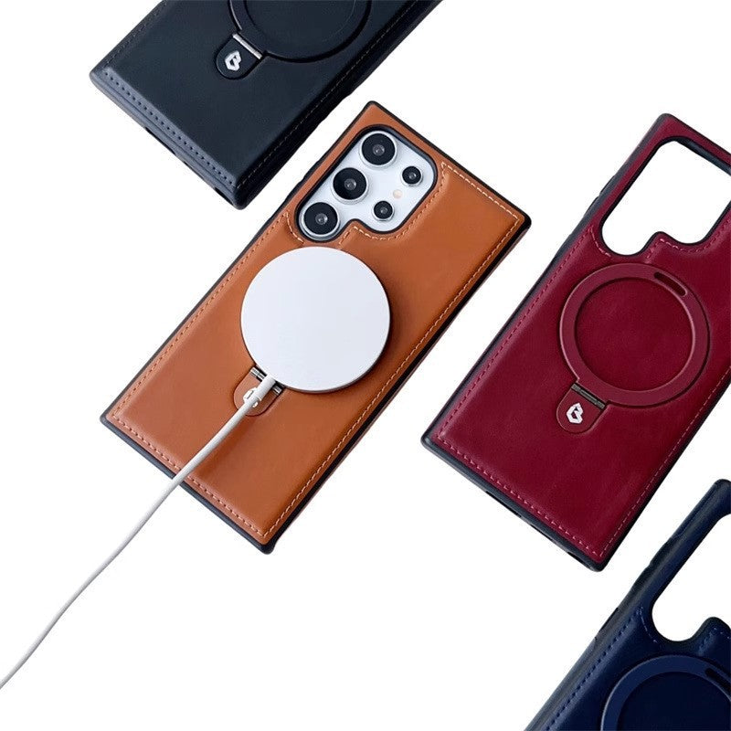 Premium Genuine Leather Magnetic Kickstand Galaxy Case