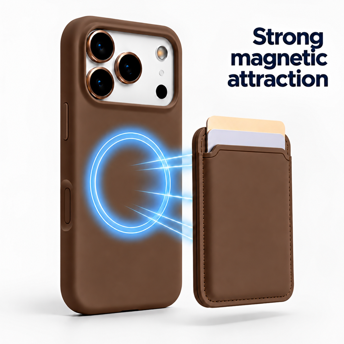 Premium Liquid Silicone iPhone Case with Magnetic Card Holder - Brown