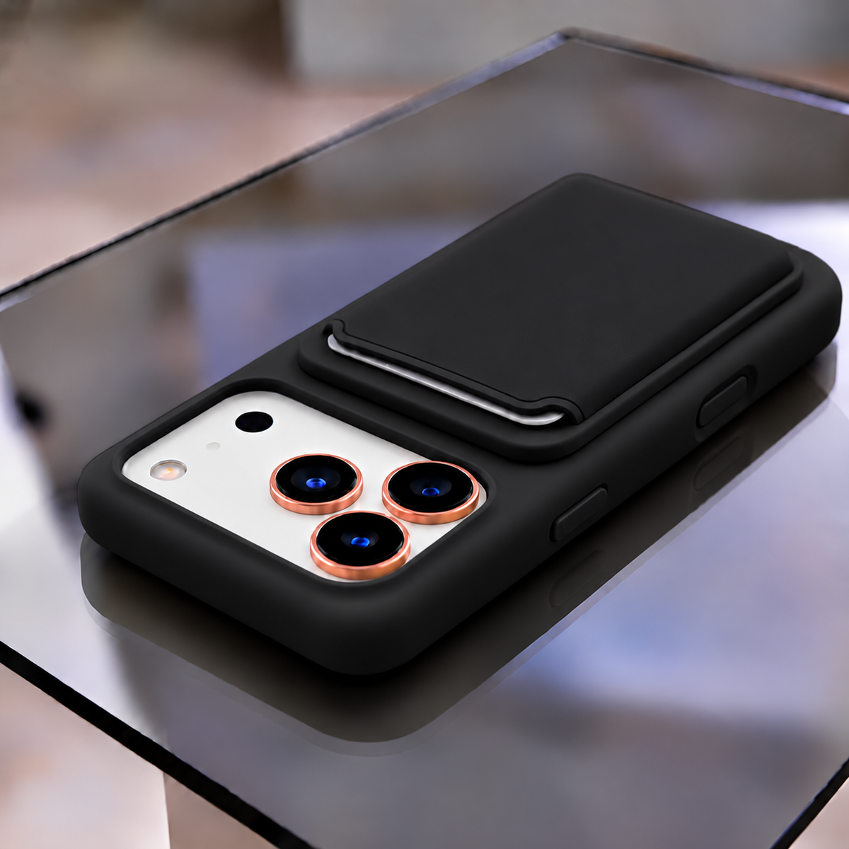 Premium Liquid Silicone iPhone Case with Magnetic Card Holder - Black