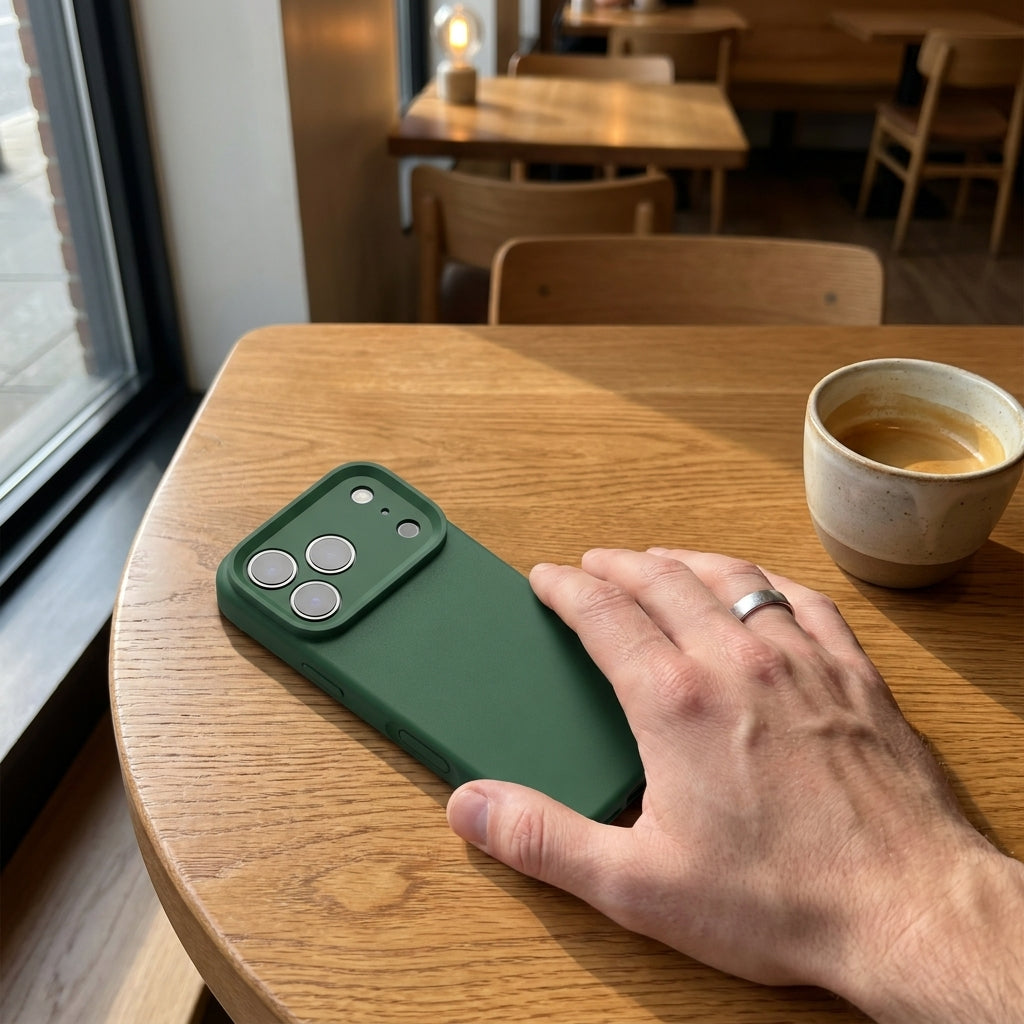 Premium Liquid Silicone iPhone Case – Precision Camera – Clover Green