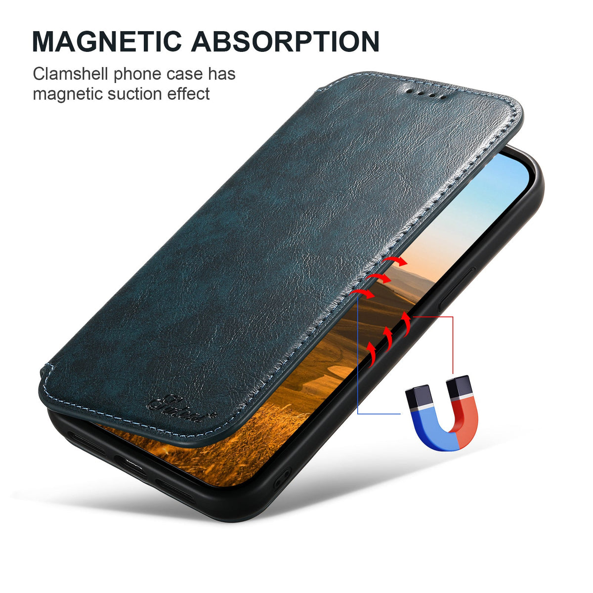 Vintage Waxed Leather MagSafe iPhone Case with Folio Card Holder - Blue