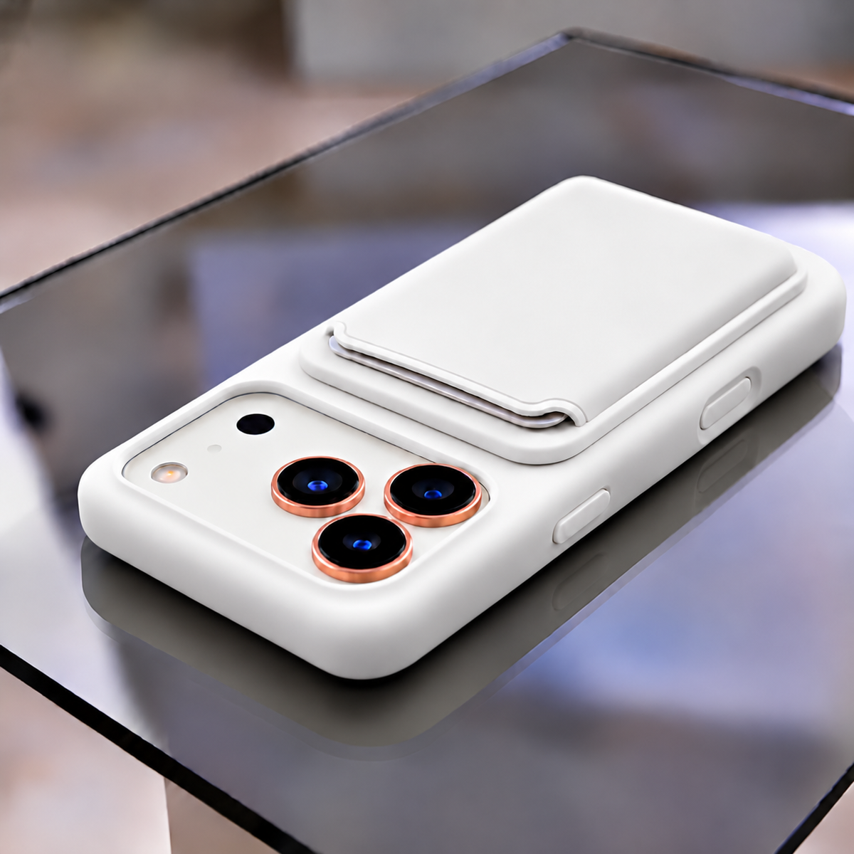 Premium Liquid Silicone iPhone Case with Magnetic Card Holder - White