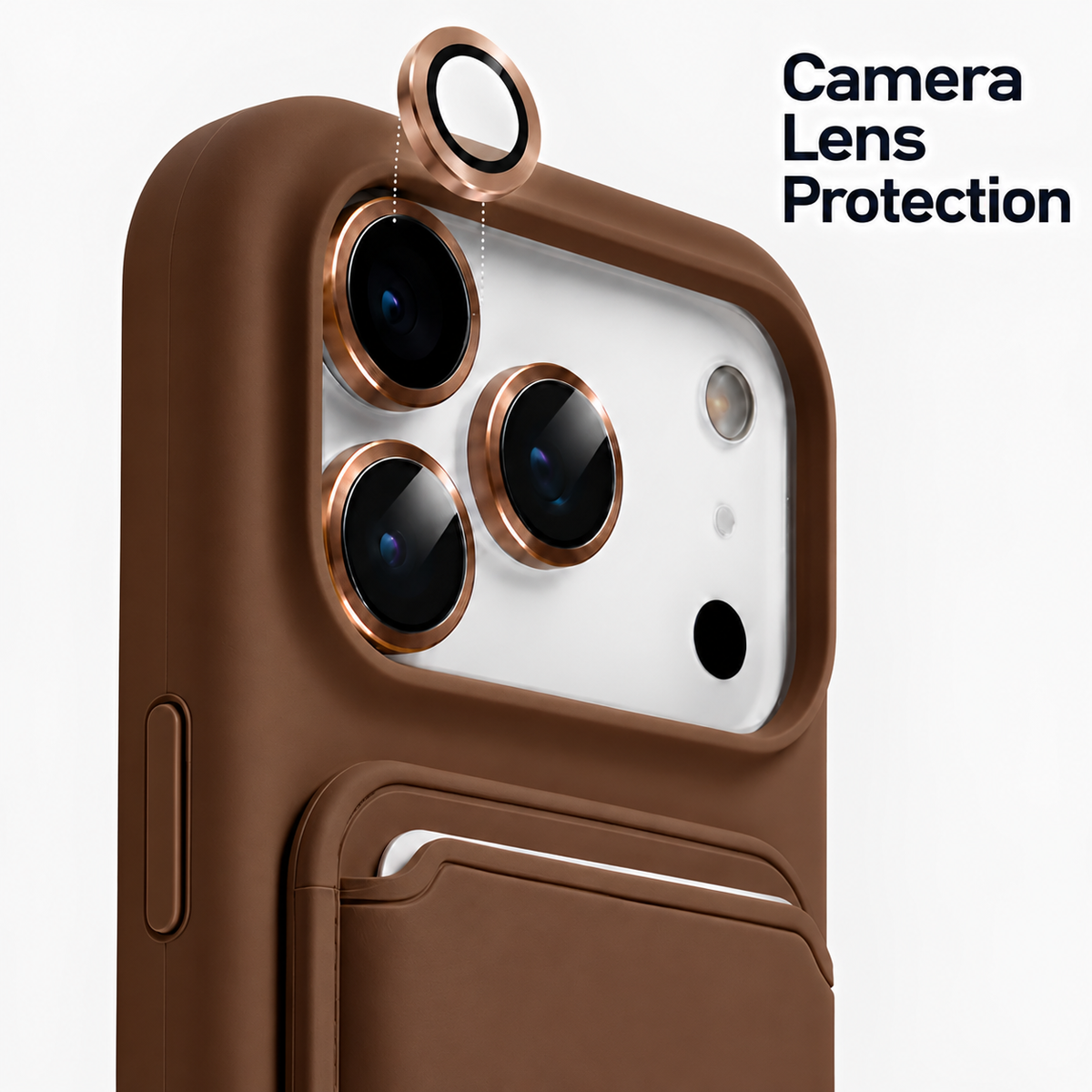 Premium Liquid Silicone iPhone Case with Magnetic Card Holder - Brown