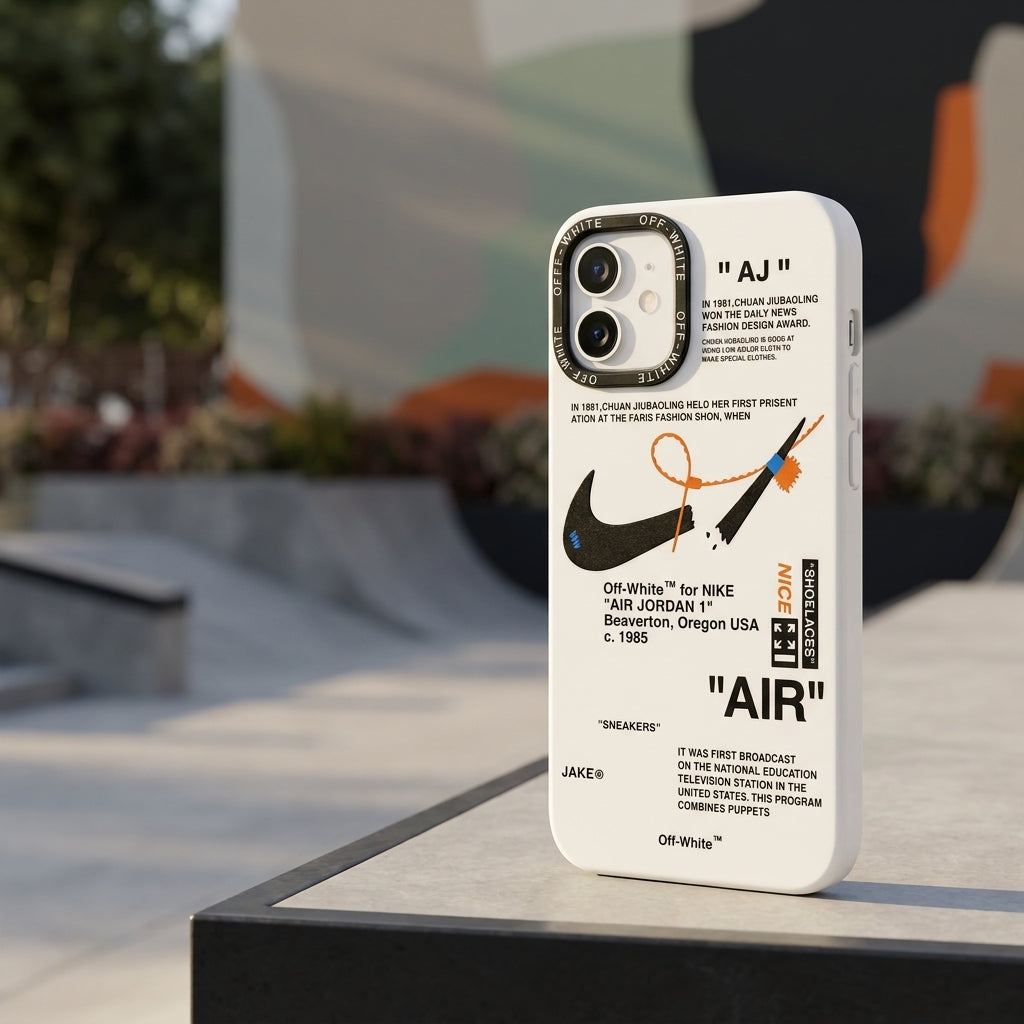Nike x Off White inspired Streetwear iPhone Case – White – lifestyle view 1