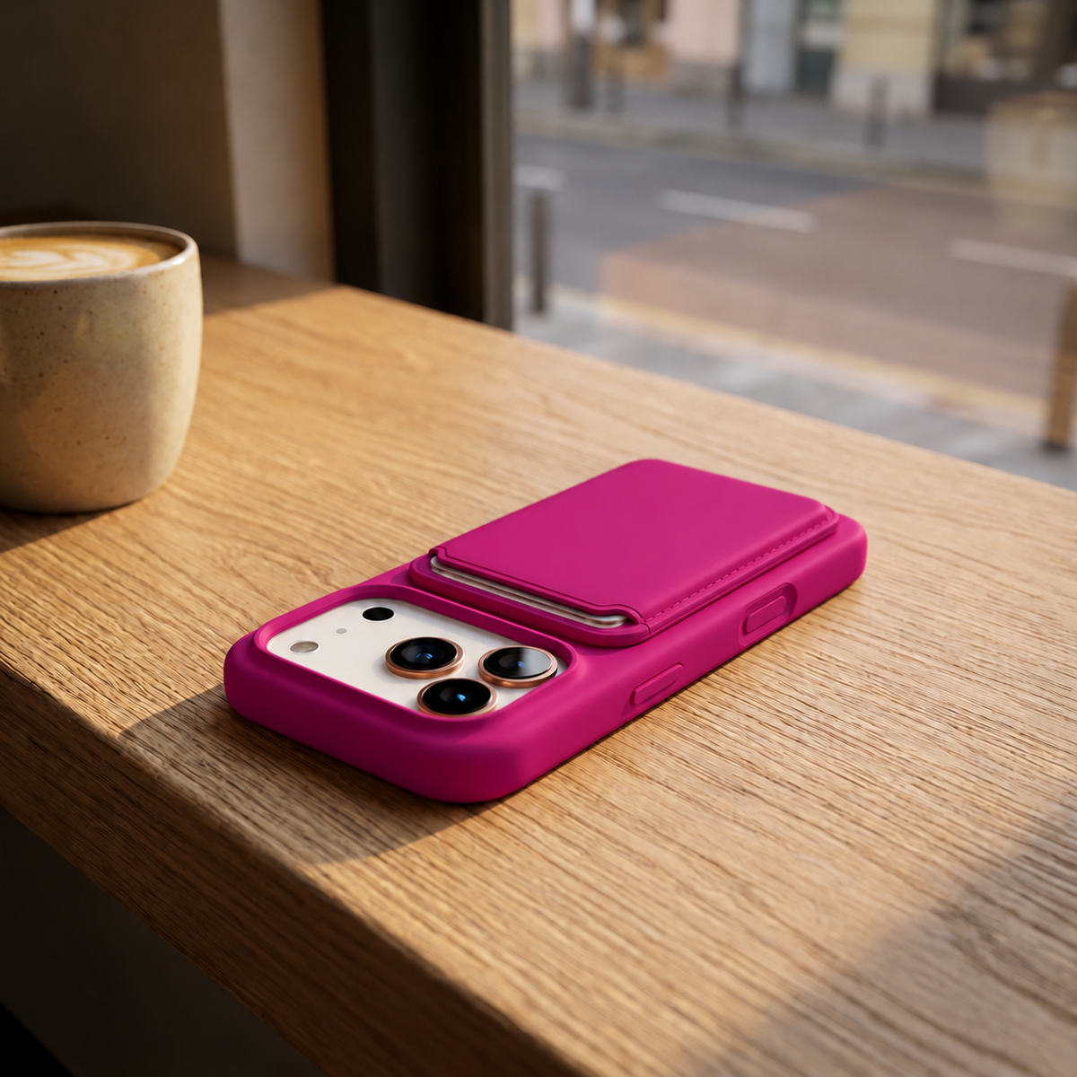 Premium Liquid Silicone iPhone Case with Magnetic Card Holder - Magenta