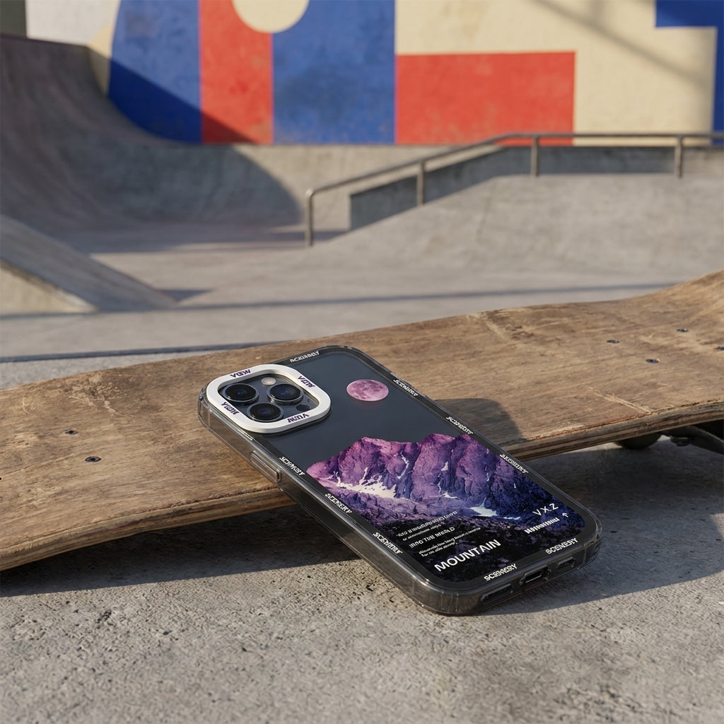 Purple Moon Mountain Aesthetic Clear iPhone Case