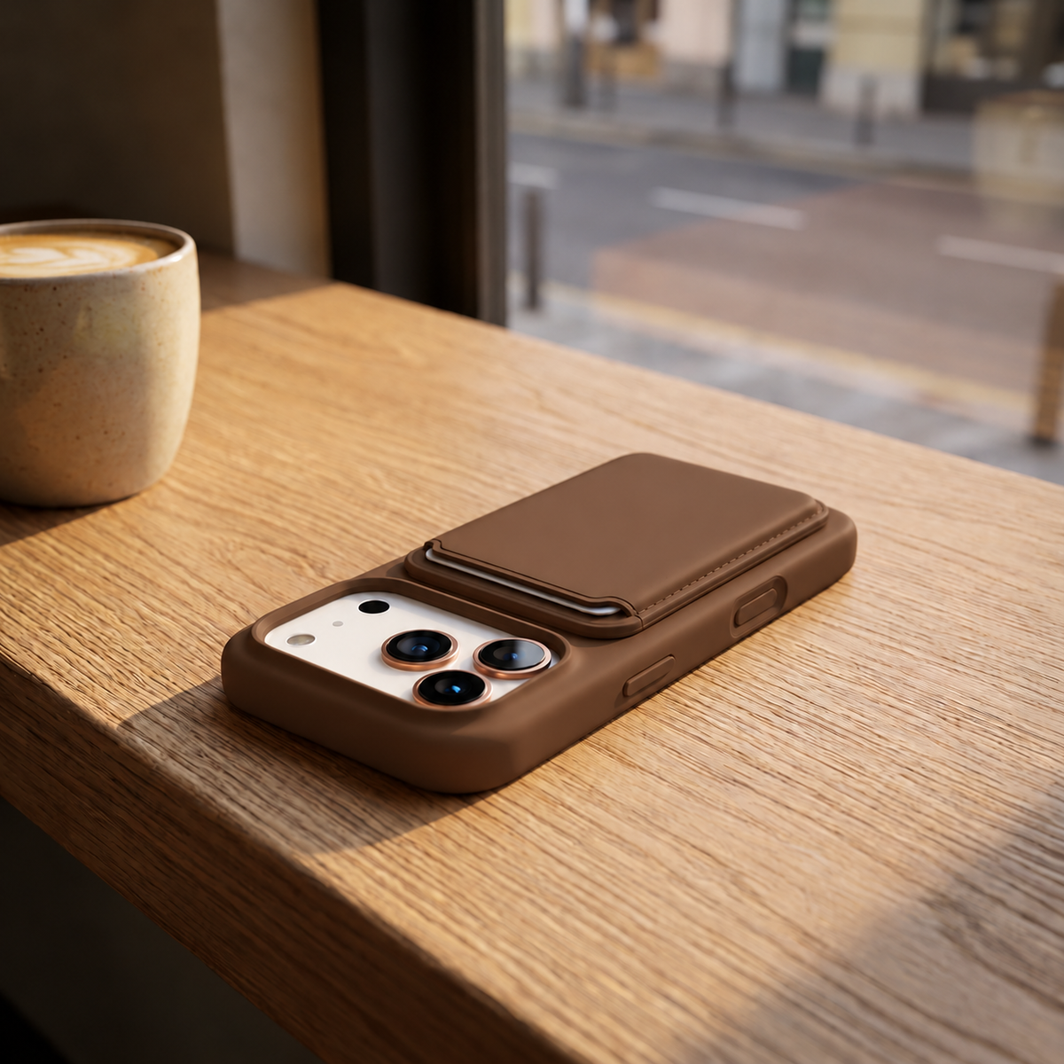 Premium Liquid Silicone iPhone Case with Magnetic Card Holder - Brown