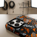 Comic Chaos Orange Matte Glass MagSafe iPhone Case – lifestyle view 4