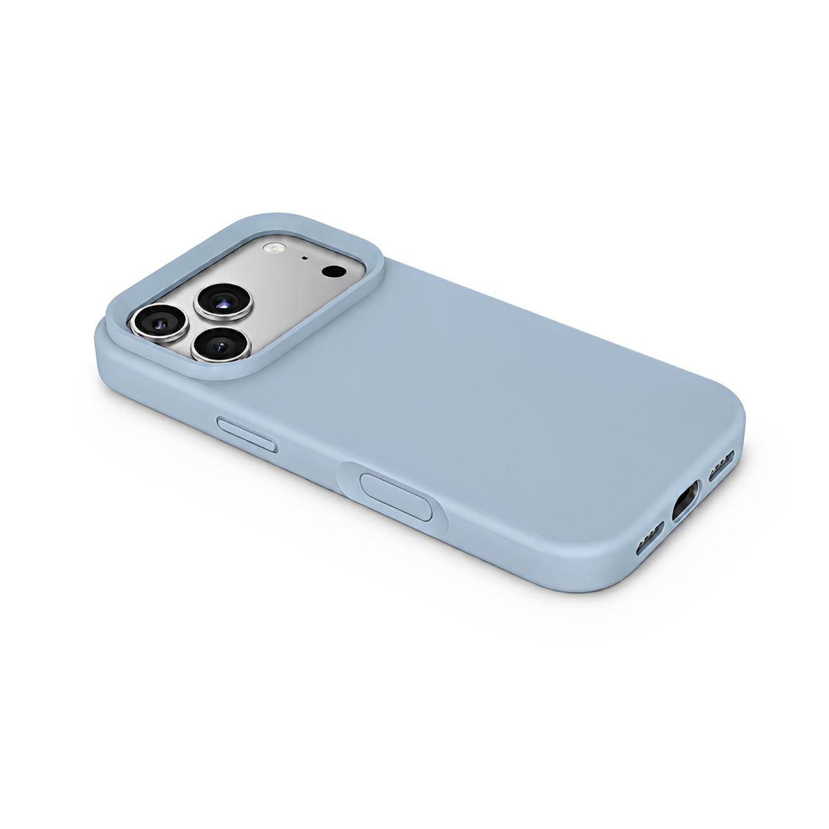 Premium Liquid Silicone iPhone Case – Open Camera – Blue Gray