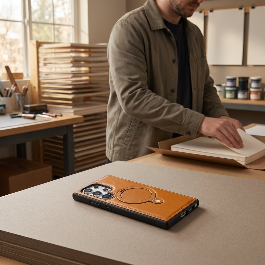 Premium Genuine Leather Magnetic Kickstand Galaxy Case