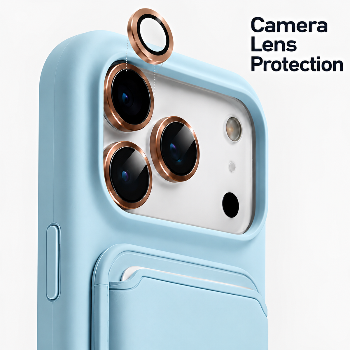 Premium Liquid Silicone iPhone Case with Magnetic Card Holder - Sky Blue