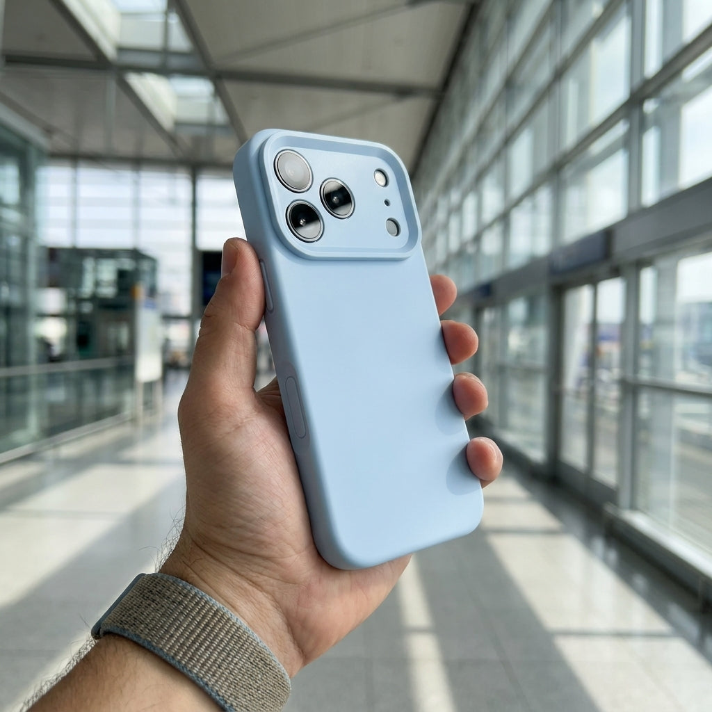 Premium Liquid Silicone iPhone Case – Precision Camera – Cloud Blue