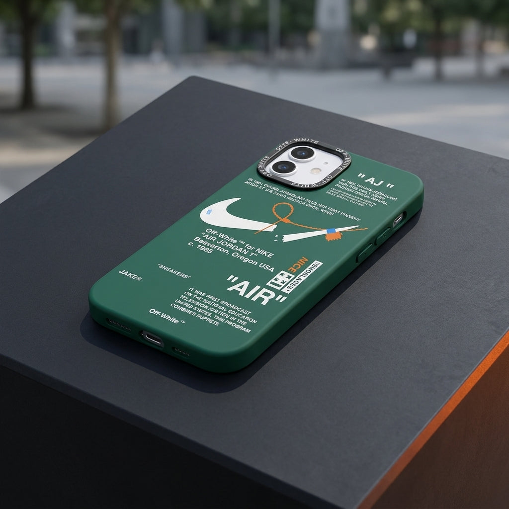 Nike x Off White inspired Streetwear iPhone Case – Green – lifestyle view 1