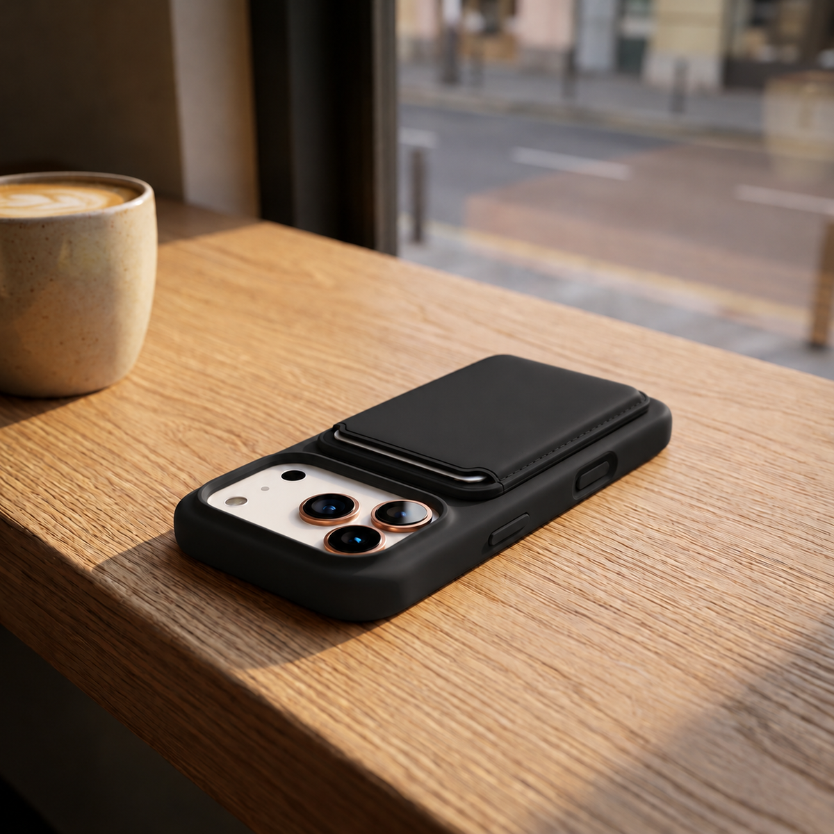 Premium Liquid Silicone iPhone Case with Magnetic Card Holder - Black