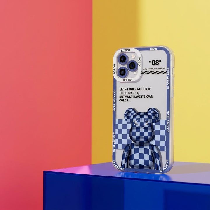 Y2K Blue Plaid Bear Graphic iPhone Case – lifestyle view 1