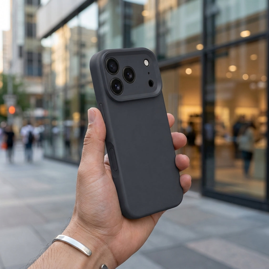 Premium Liquid Silicone iPhone Case – Precision Camera – Black